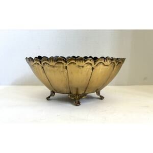 Vintage Art Deco Footed Brass Oval Bowl/Planter – Medium, Ornate